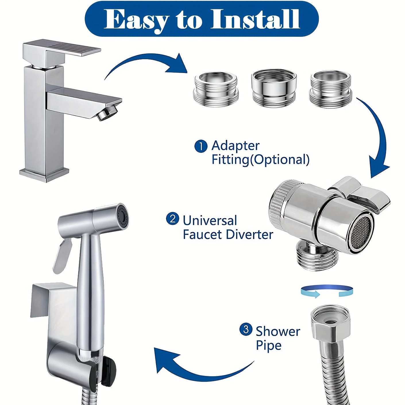 Pulvérisateur de Bidet en Acier Inoxydable – Kit Complet avec Robinet & Tuyau 1,5 m