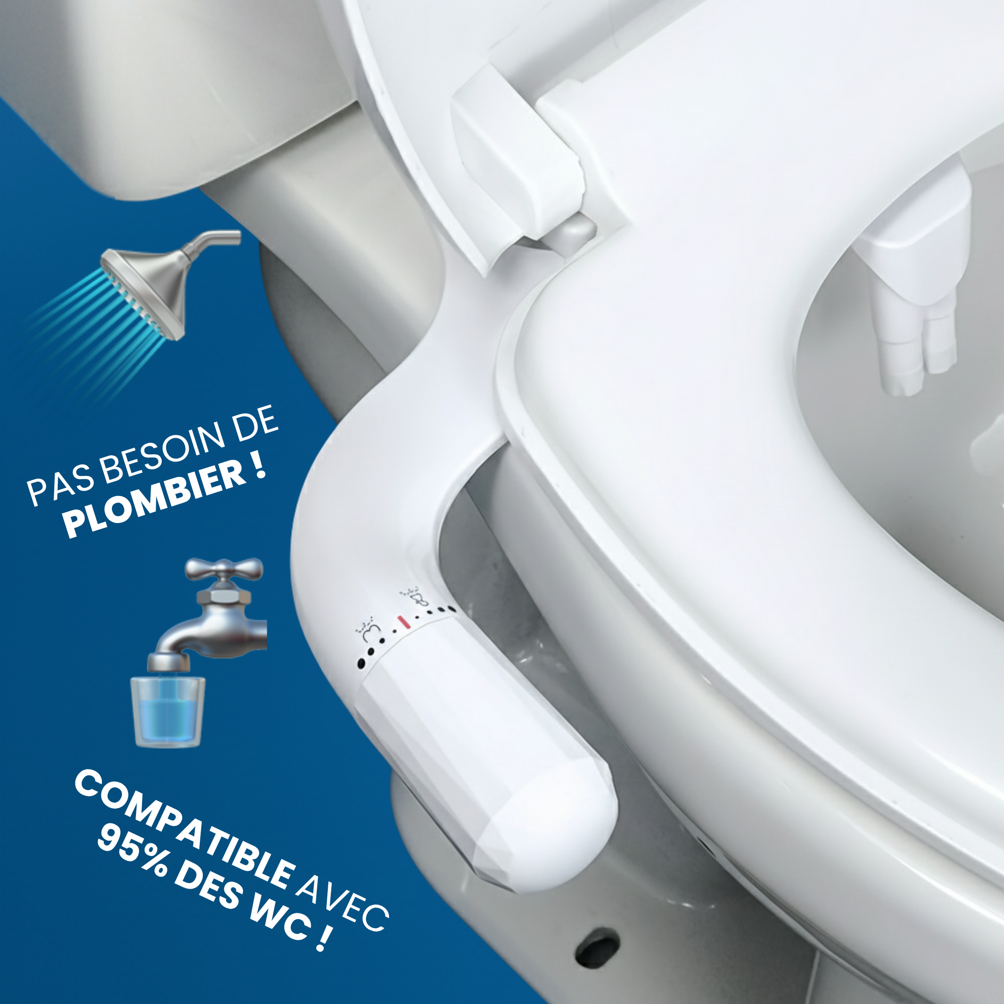 Bidet Mécanique à Eau Froide – Double Jet Hygiénique & Pression Réglable (Adaptateur 3/8” EU)
