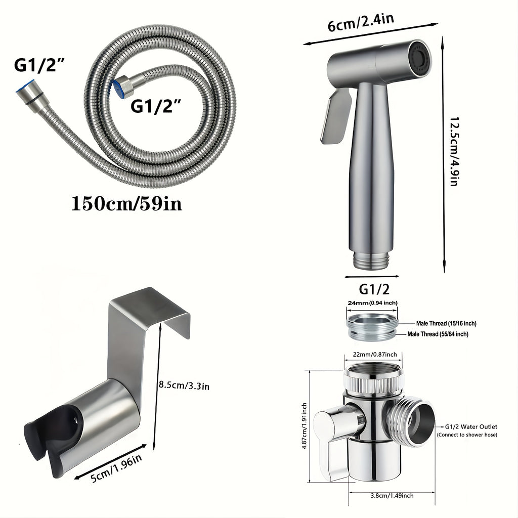 Pulvérisateur de Bidet en Acier Inoxydable – Kit Complet avec Robinet & Tuyau 1,5 m